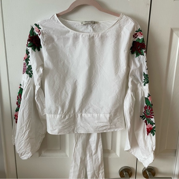Zara White Embroidered top size S long sleeve - Picture 2 of 12